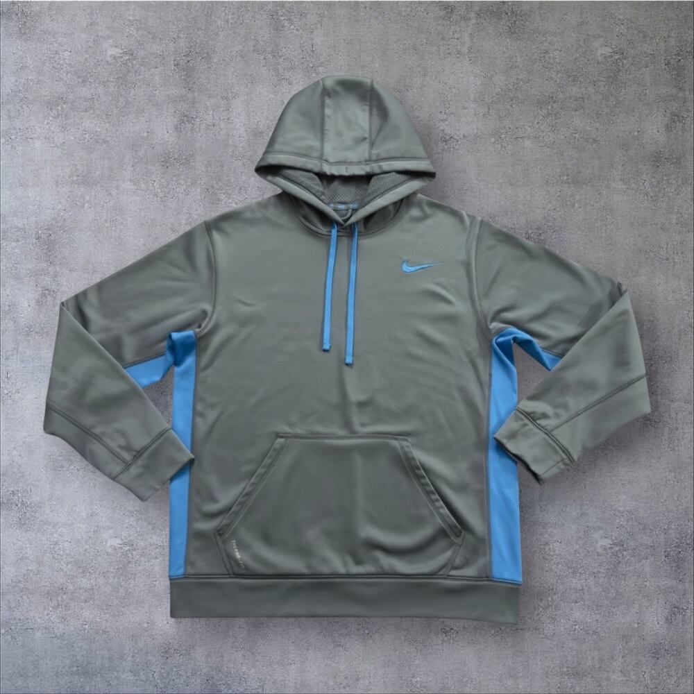 Vtg Nike Therma Fit Pullover Hoodie Sweatshirt Men’s XL Gray Blue Pouch Pocket